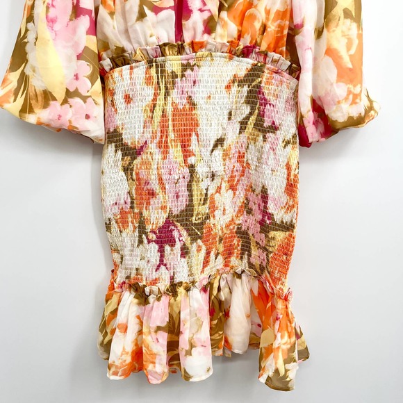 Rachel Parcell Floral Smocked Chiffon Dress Knee Length Modest Dress Size Small - Picture 5 of 15